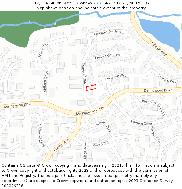 12, GRAMPIAN WAY, DOWNSWOOD, MAIDSTONE, ME15 8TG: Location map and indicative extent of plot