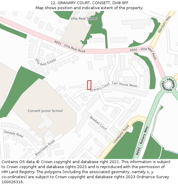 12, GRANARY COURT, CONSETT, DH8 6FF: Location map and indicative extent of plot