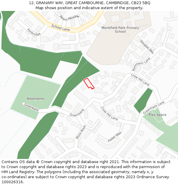 12, GRANARY WAY, GREAT CAMBOURNE, CAMBRIDGE, CB23 5BQ: Location map and indicative extent of plot