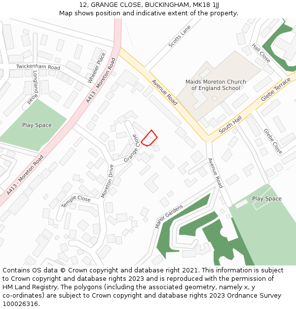 12, GRANGE CLOSE, BUCKINGHAM, MK18 1JJ: Location map and indicative extent of plot