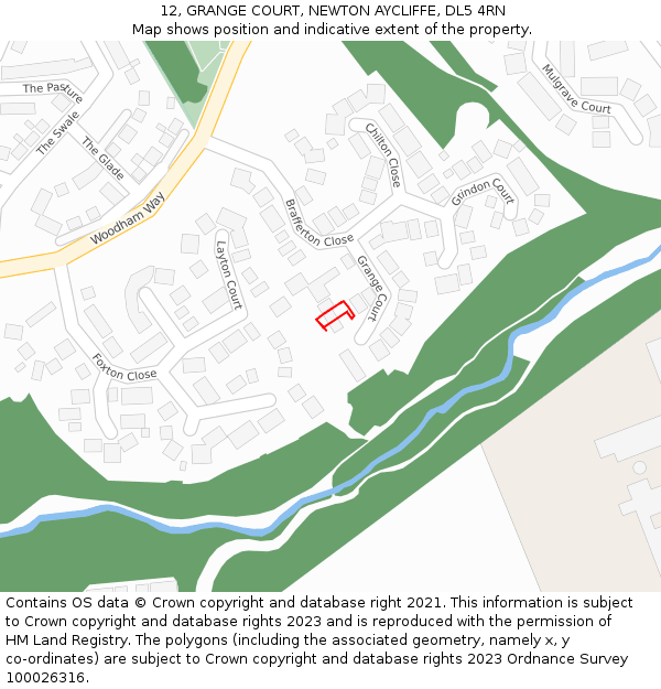 12, GRANGE COURT, NEWTON AYCLIFFE, DL5 4RN: Location map and indicative extent of plot