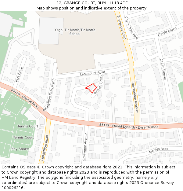 12, GRANGE COURT, RHYL, LL18 4DF: Location map and indicative extent of plot