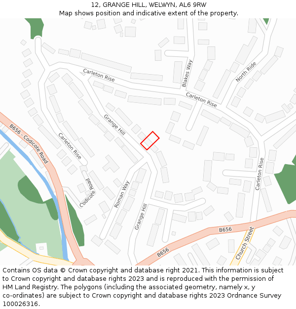 12, GRANGE HILL, WELWYN, AL6 9RW: Location map and indicative extent of plot