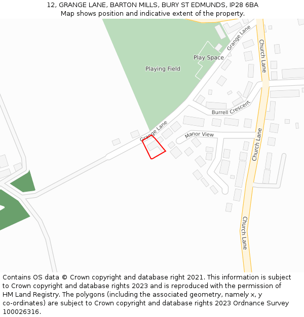 12, GRANGE LANE, BARTON MILLS, BURY ST EDMUNDS, IP28 6BA: Location map and indicative extent of plot