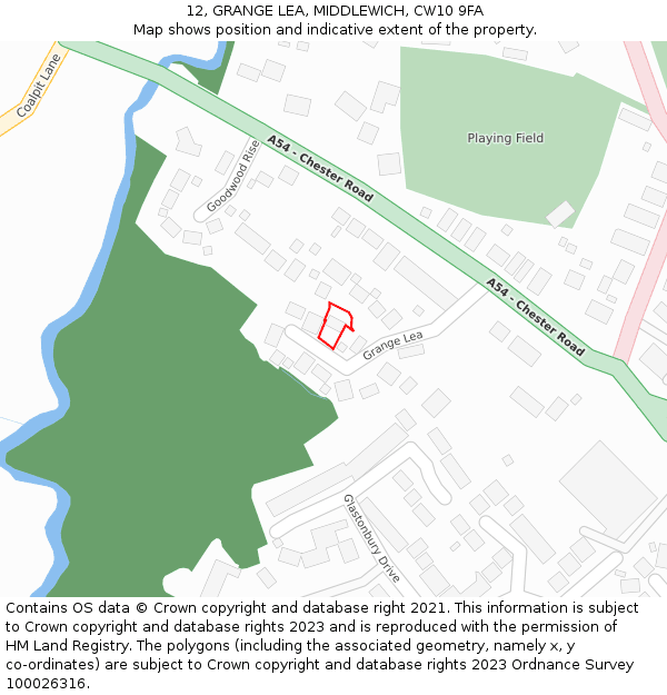 12, GRANGE LEA, MIDDLEWICH, CW10 9FA: Location map and indicative extent of plot