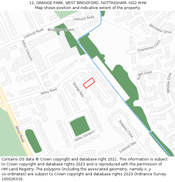 12, GRANGE PARK, WEST BRIDGFORD, NOTTINGHAM, NG2 6HW: Location map and indicative extent of plot