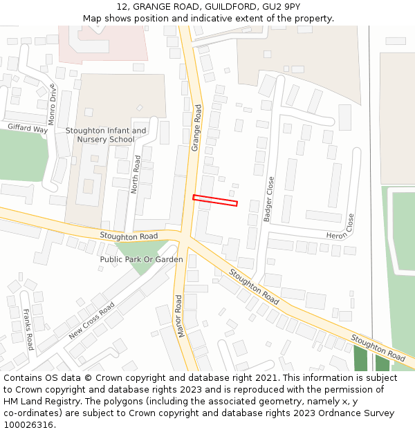 12, GRANGE ROAD, GUILDFORD, GU2 9PY: Location map and indicative extent of plot