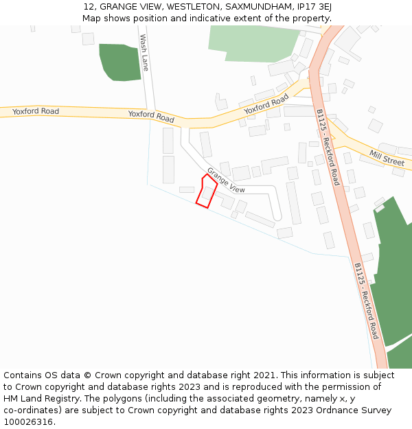 12, GRANGE VIEW, WESTLETON, SAXMUNDHAM, IP17 3EJ: Location map and indicative extent of plot