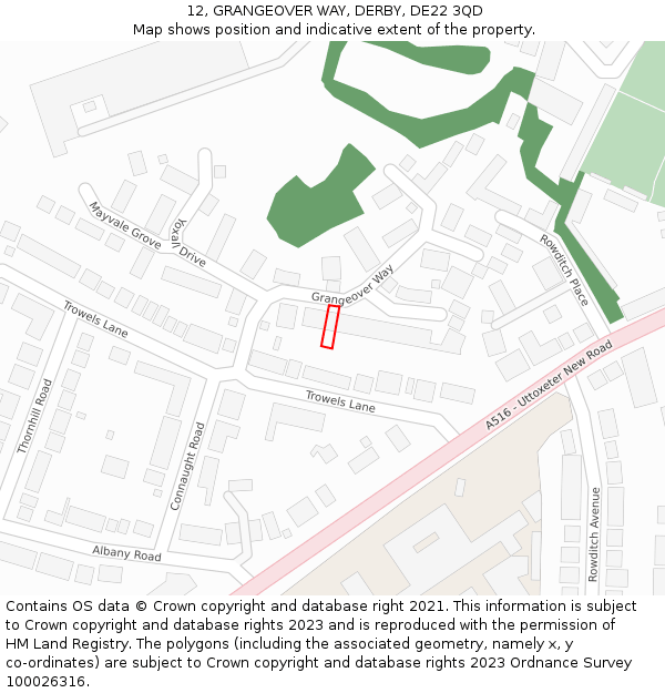 12, GRANGEOVER WAY, DERBY, DE22 3QD: Location map and indicative extent of plot