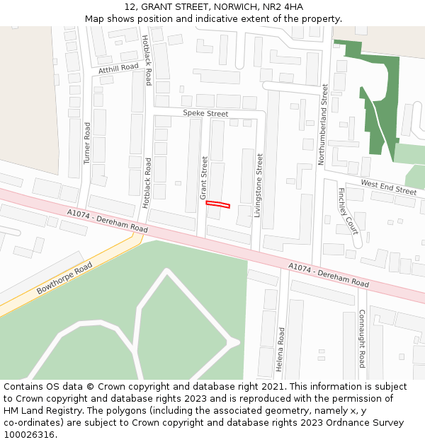 12, GRANT STREET, NORWICH, NR2 4HA: Location map and indicative extent of plot