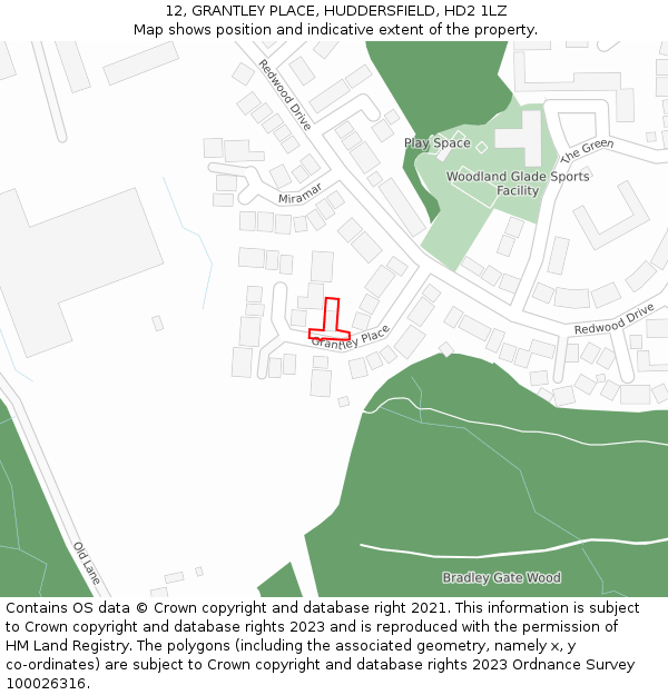 12, GRANTLEY PLACE, HUDDERSFIELD, HD2 1LZ: Location map and indicative extent of plot