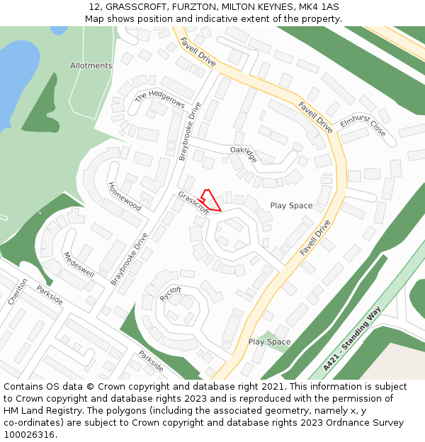 12, GRASSCROFT, FURZTON, MILTON KEYNES, MK4 1AS: Location map and indicative extent of plot