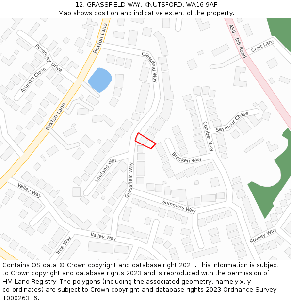 12, GRASSFIELD WAY, KNUTSFORD, WA16 9AF: Location map and indicative extent of plot
