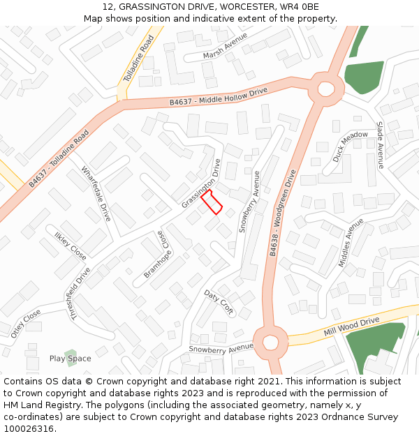 12, GRASSINGTON DRIVE, WORCESTER, WR4 0BE: Location map and indicative extent of plot