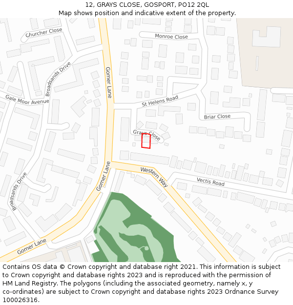 12, GRAYS CLOSE, GOSPORT, PO12 2QL: Location map and indicative extent of plot