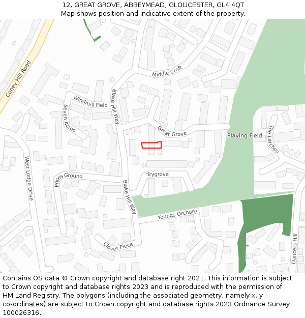 12, GREAT GROVE, ABBEYMEAD, GLOUCESTER, GL4 4QT: Location map and indicative extent of plot