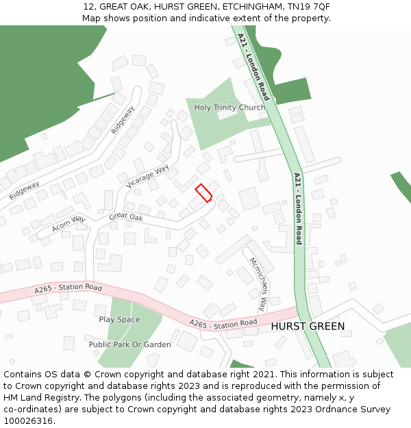 12, GREAT OAK, HURST GREEN, ETCHINGHAM, TN19 7QF: Location map and indicative extent of plot