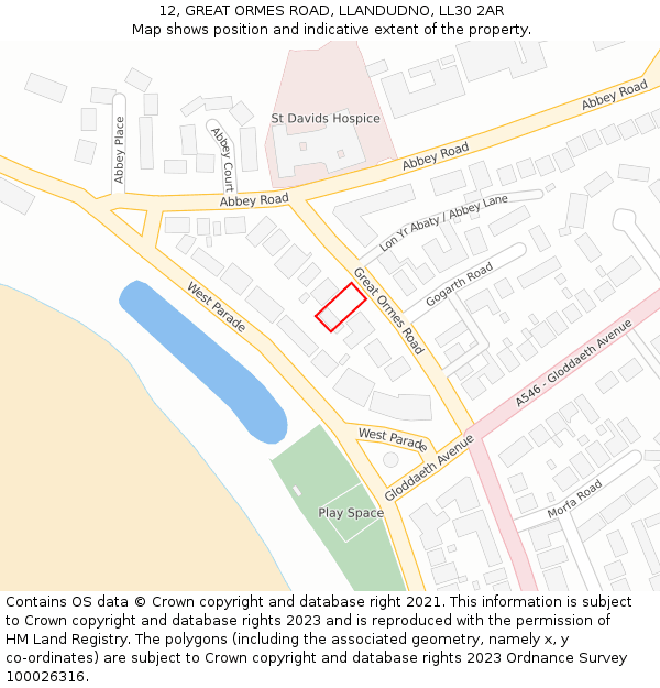 12, GREAT ORMES ROAD, LLANDUDNO, LL30 2AR: Location map and indicative extent of plot