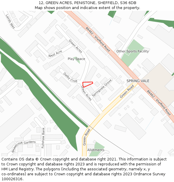 12, GREEN ACRES, PENISTONE, SHEFFIELD, S36 6DB: Location map and indicative extent of plot