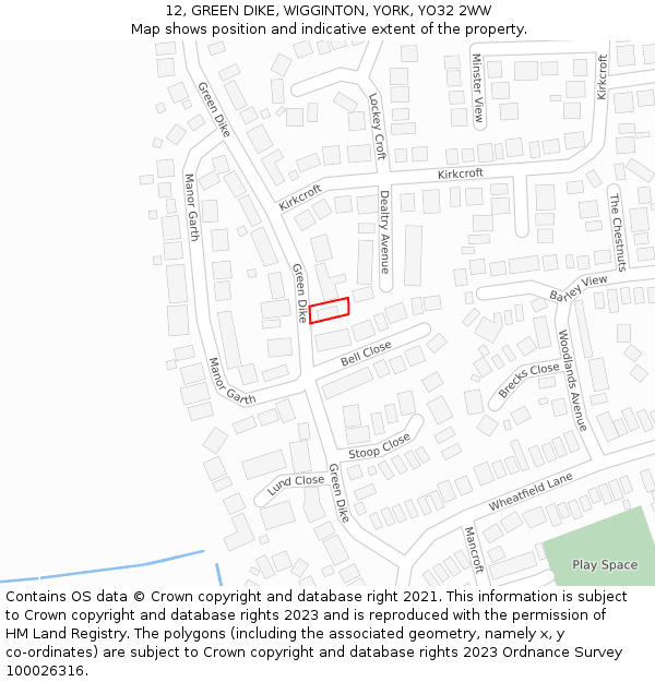 12, GREEN DIKE, WIGGINTON, YORK, YO32 2WW: Location map and indicative extent of plot