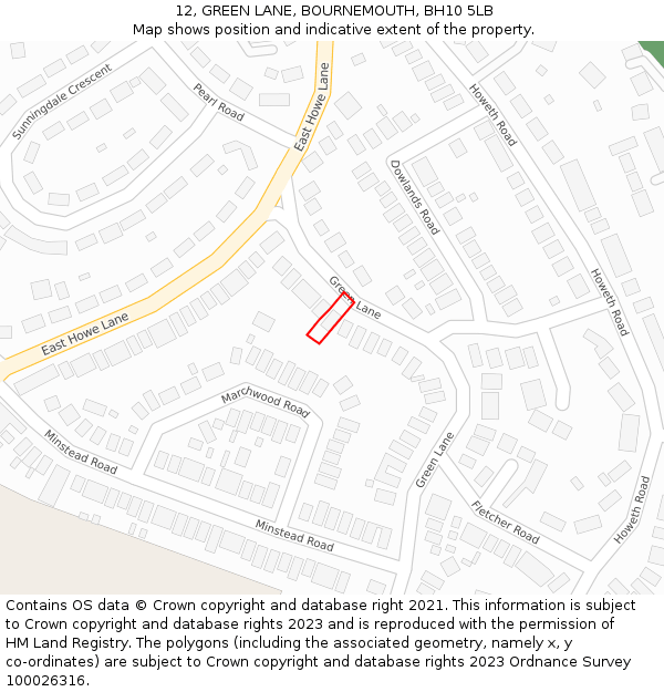 12, GREEN LANE, BOURNEMOUTH, BH10 5LB: Location map and indicative extent of plot