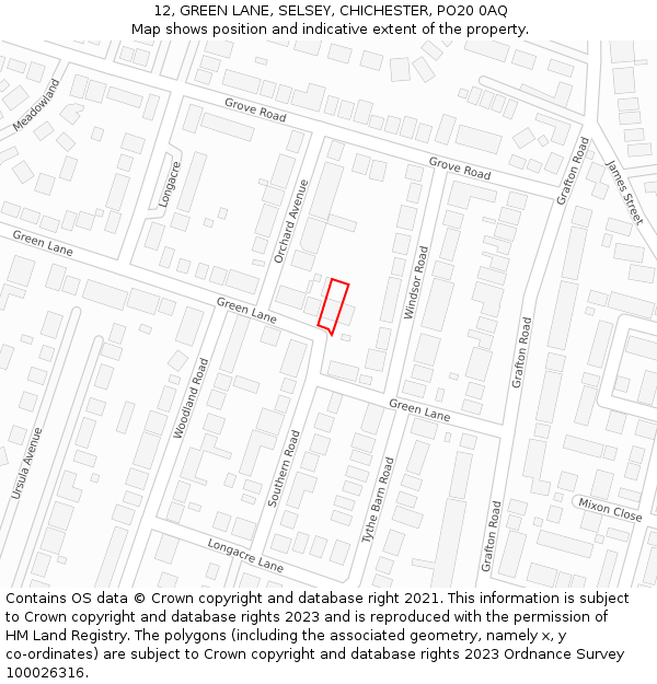 12, GREEN LANE, SELSEY, CHICHESTER, PO20 0AQ: Location map and indicative extent of plot