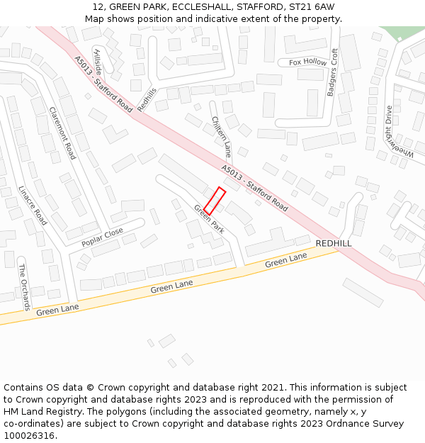 12, GREEN PARK, ECCLESHALL, STAFFORD, ST21 6AW: Location map and indicative extent of plot