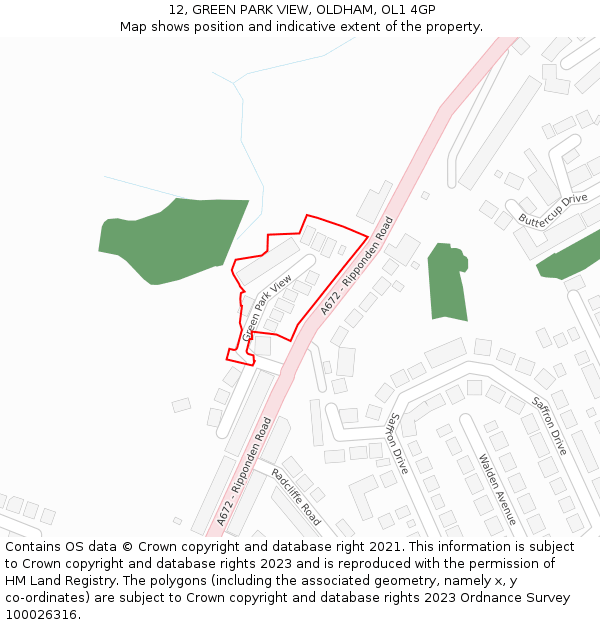 12, GREEN PARK VIEW, OLDHAM, OL1 4GP: Location map and indicative extent of plot