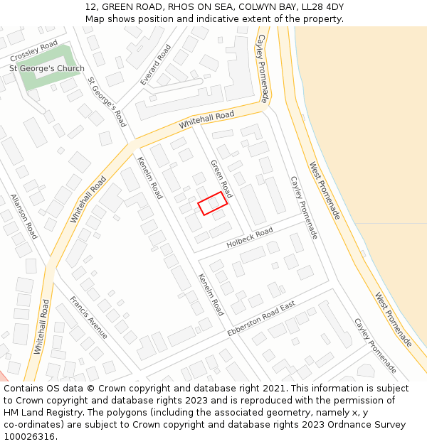 12, GREEN ROAD, RHOS ON SEA, COLWYN BAY, LL28 4DY: Location map and indicative extent of plot