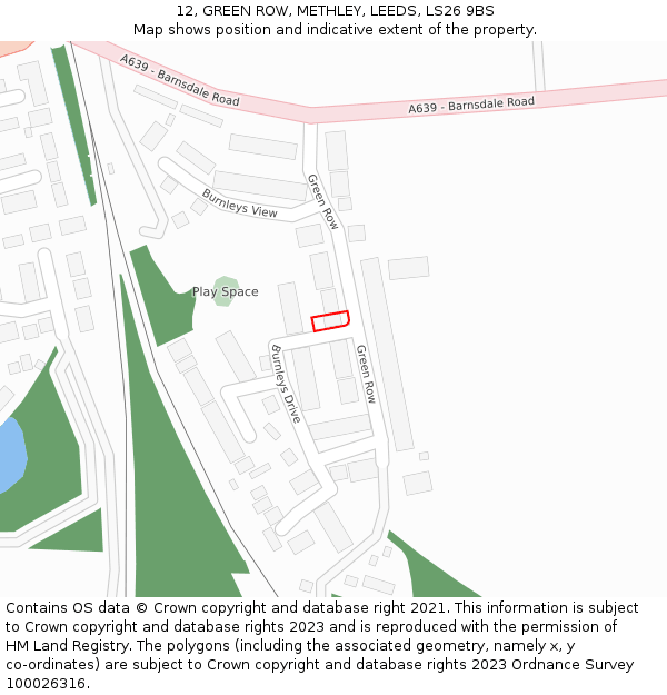 12, GREEN ROW, METHLEY, LEEDS, LS26 9BS: Location map and indicative extent of plot