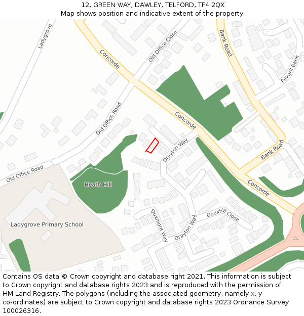 12, GREEN WAY, DAWLEY, TELFORD, TF4 2QX: Location map and indicative extent of plot