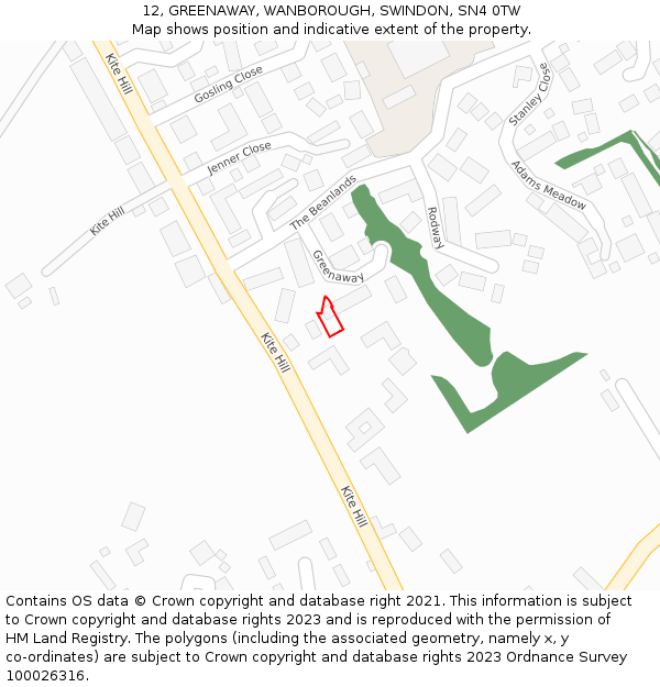 12, GREENAWAY, WANBOROUGH, SWINDON, SN4 0TW: Location map and indicative extent of plot