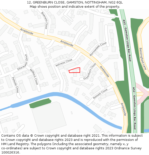 12, GREENBURN CLOSE, GAMSTON, NOTTINGHAM, NG2 6QL: Location map and indicative extent of plot