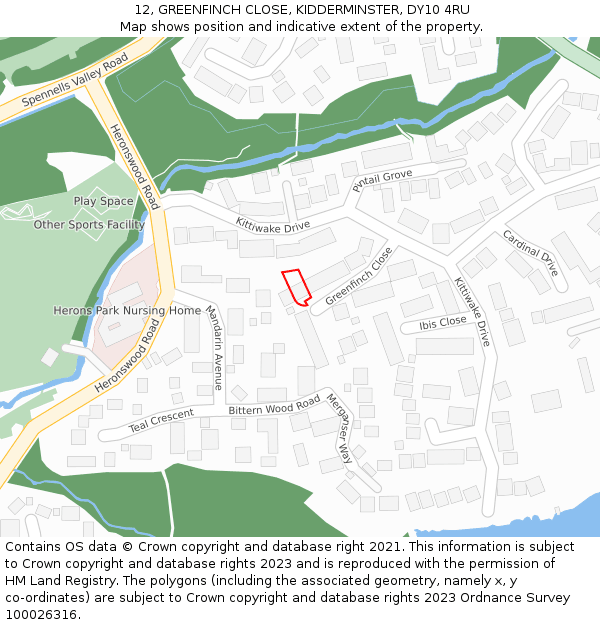 12, GREENFINCH CLOSE, KIDDERMINSTER, DY10 4RU: Location map and indicative extent of plot