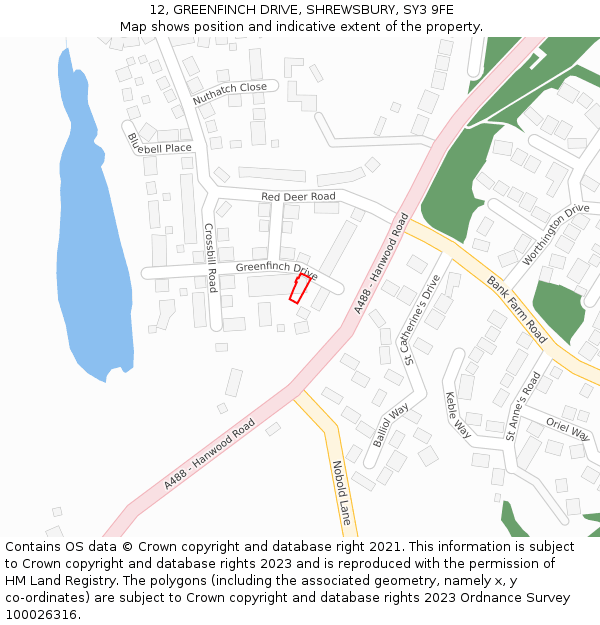 12, GREENFINCH DRIVE, SHREWSBURY, SY3 9FE: Location map and indicative extent of plot