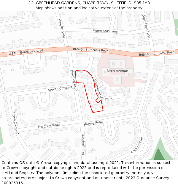 12, GREENHEAD GARDENS, CHAPELTOWN, SHEFFIELD, S35 1AR: Location map and indicative extent of plot