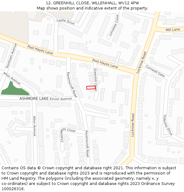 12, GREENHILL CLOSE, WILLENHALL, WV12 4PW: Location map and indicative extent of plot