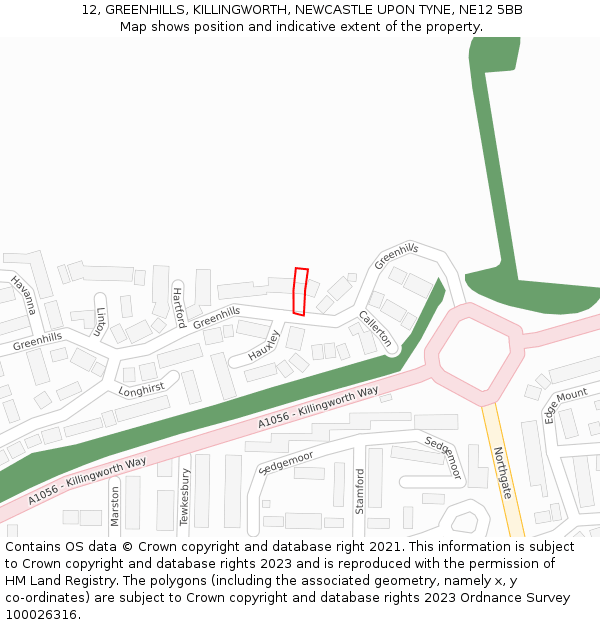 12, GREENHILLS, KILLINGWORTH, NEWCASTLE UPON TYNE, NE12 5BB: Location map and indicative extent of plot
