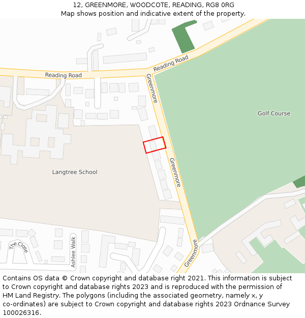 12, GREENMORE, WOODCOTE, READING, RG8 0RG: Location map and indicative extent of plot