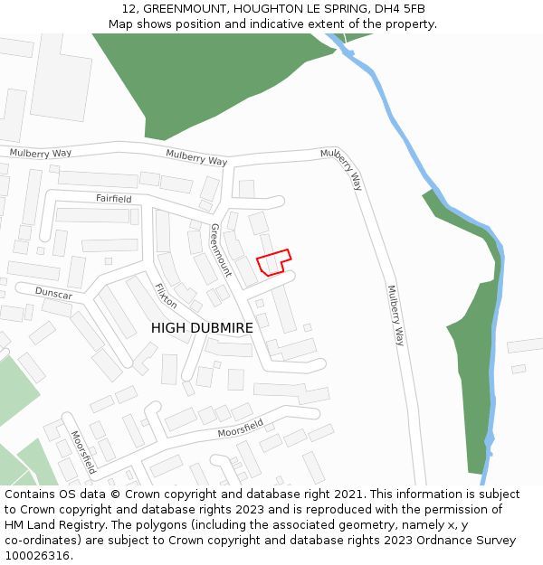 12, GREENMOUNT, HOUGHTON LE SPRING, DH4 5FB: Location map and indicative extent of plot