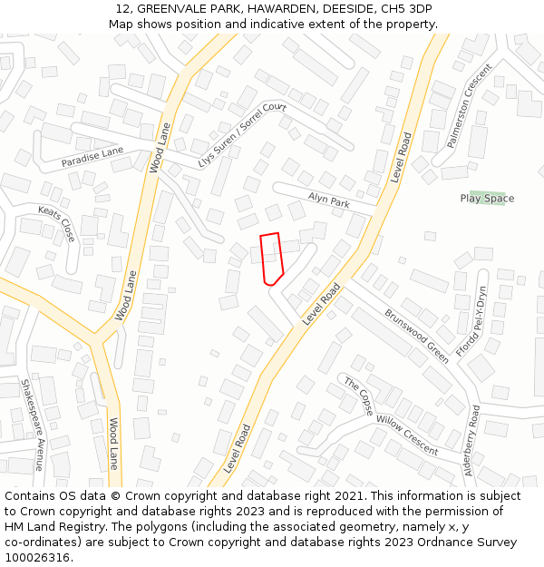 12, GREENVALE PARK, HAWARDEN, DEESIDE, CH5 3DP: Location map and indicative extent of plot