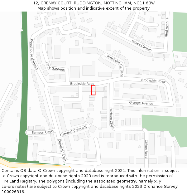 12, GRENAY COURT, RUDDINGTON, NOTTINGHAM, NG11 6BW: Location map and indicative extent of plot