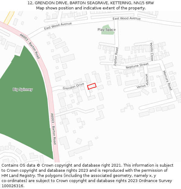 12, GRENDON DRIVE, BARTON SEAGRAVE, KETTERING, NN15 6RW: Location map and indicative extent of plot