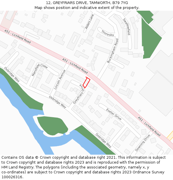 12, GREYFRIARS DRIVE, TAMWORTH, B79 7YG: Location map and indicative extent of plot