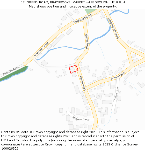 12, GRIFFIN ROAD, BRAYBROOKE, MARKET HARBOROUGH, LE16 8LH: Location map and indicative extent of plot