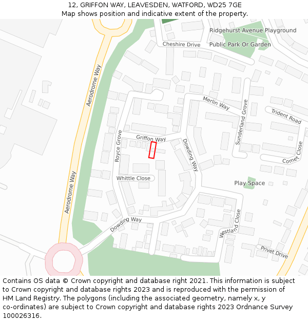 12, GRIFFON WAY, LEAVESDEN, WATFORD, WD25 7GE: Location map and indicative extent of plot