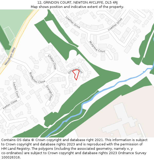 12, GRINDON COURT, NEWTON AYCLIFFE, DL5 4RJ: Location map and indicative extent of plot