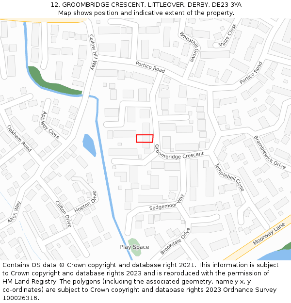12, GROOMBRIDGE CRESCENT, LITTLEOVER, DERBY, DE23 3YA: Location map and indicative extent of plot