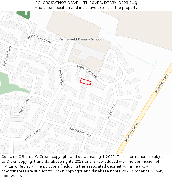12, GROSVENOR DRIVE, LITTLEOVER, DERBY, DE23 3UQ: Location map and indicative extent of plot