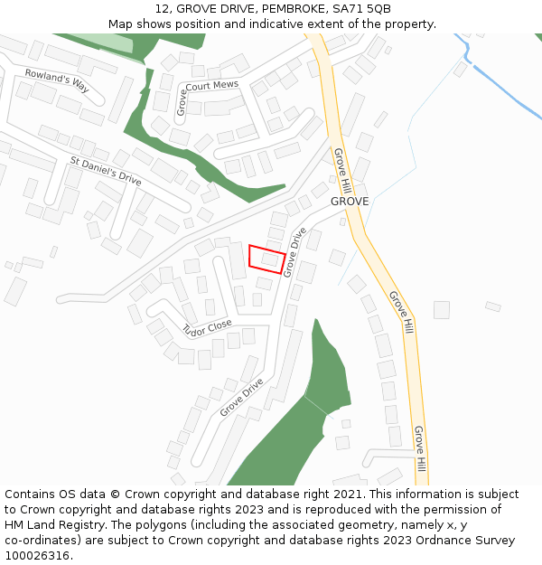 12, GROVE DRIVE, PEMBROKE, SA71 5QB: Location map and indicative extent of plot